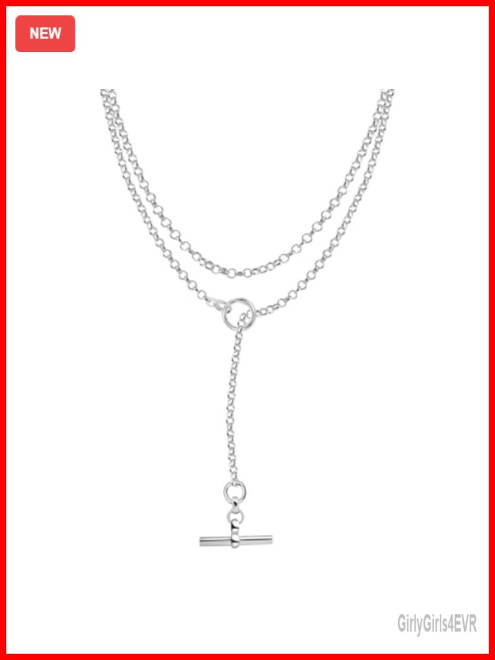 925 Sterling Silver T-Bar Pendant Necklace 35 Inch Toggle Rolo Chain Lariat